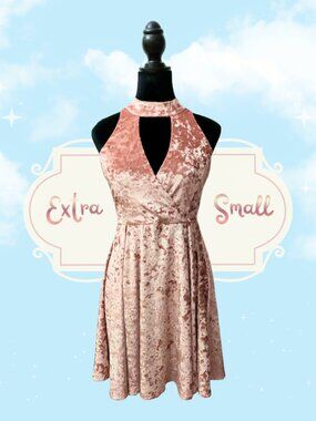 Blush Crushed Velvet Halter Mini Dress XS A-Line Soft Coquette Party